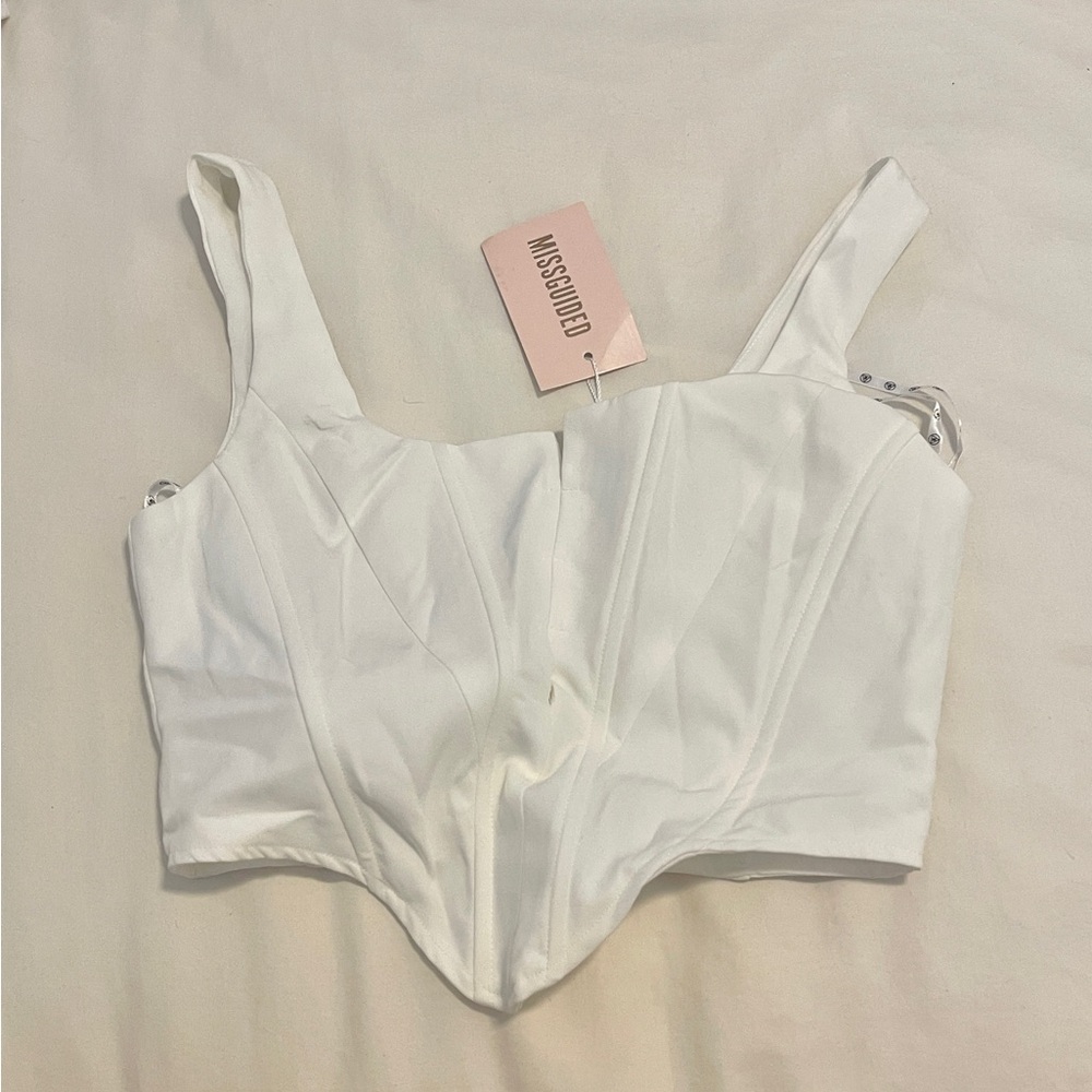 Missguided Crepe Corset Top in White US 2